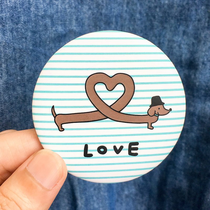 Dachshund LOVE Striped Large (Magnet) Badge - Badges & Pins - Plastic Blue