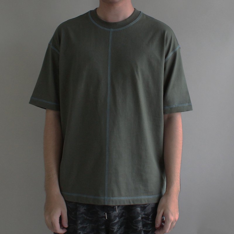 輯明線T恤 - 中性衛衣/T 恤 - 棉．麻 綠色