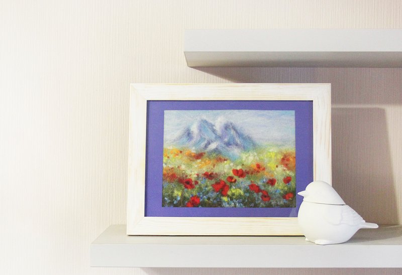 山画、山水画毛线、毛毡画 - 壁貼/牆壁裝飾 - 羊毛 藍色