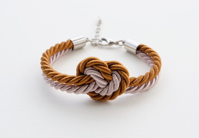 Heart knot rope bracelet in light brown and cinnamon brown - 手鍊/手環 - 其他材質 咖啡色