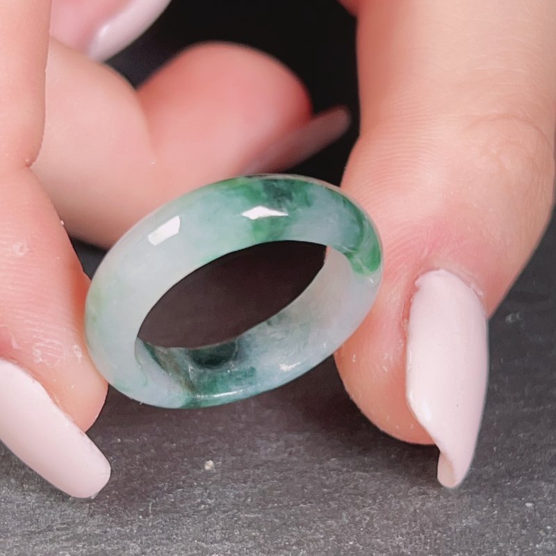 Ice type jadeite ring with floating flowers | International size 12.5 | Natural Burmese jade A grade jadeite | Gift giving - แหวนทั่วไป - หยก หลากหลายสี