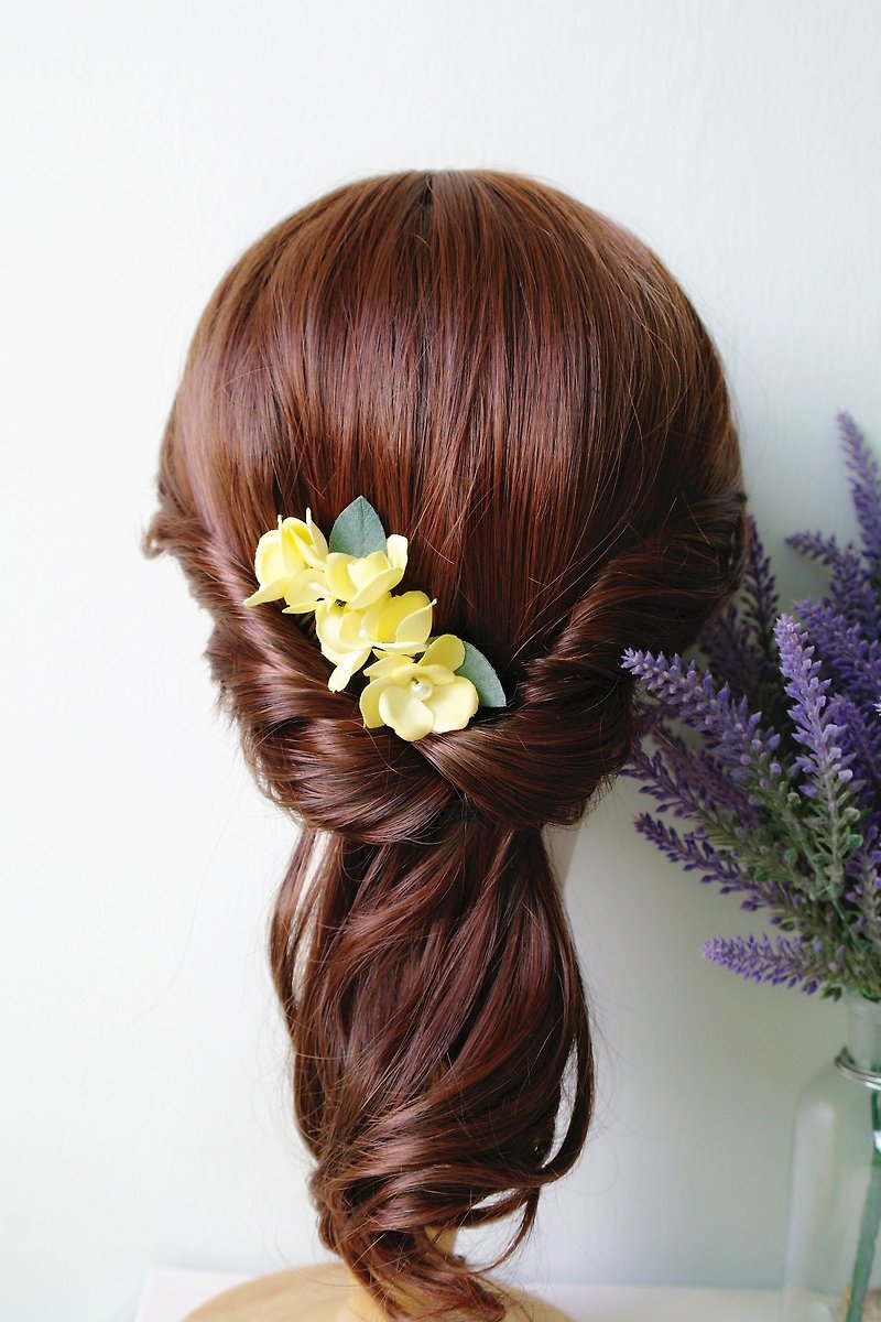 Hair Comb Yellow Flower Fabric Wedding Dinner Hair Accessories Gift - Hair Accessories - Cotton & Hemp Yellow