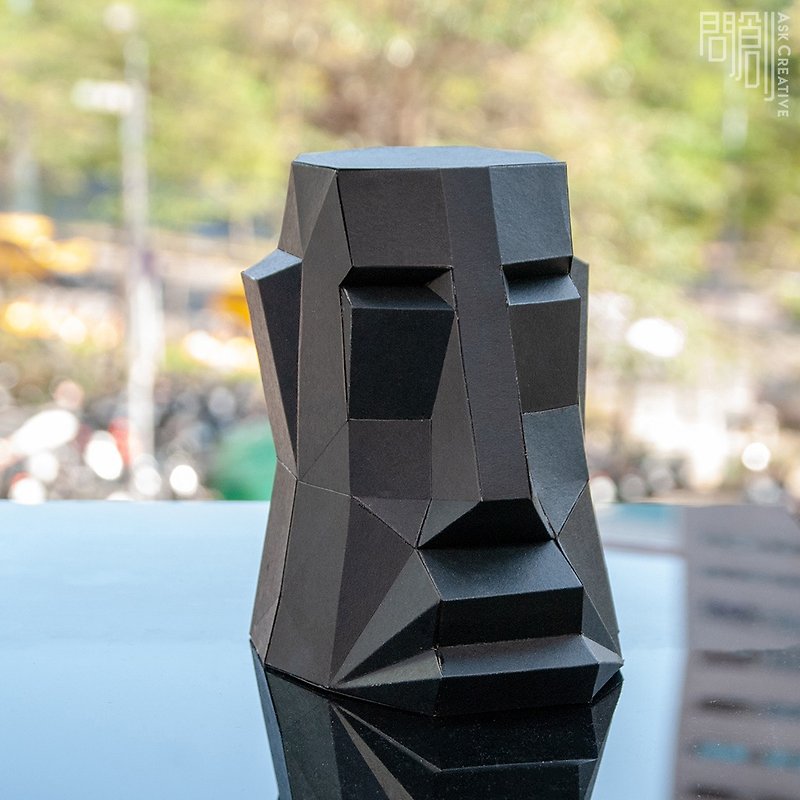 DIY手作3D紙模型擺飾 摩艾系列 -香腸嘴摩艾 (4色可選) - 公仔模型 - 紙 黑色