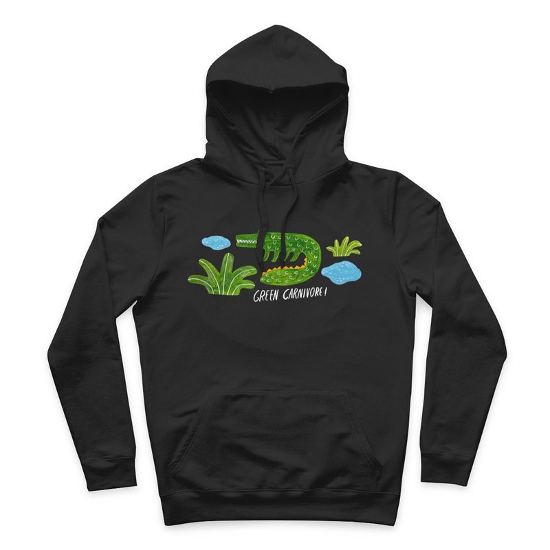 Green Carnivore-Black-Hooded T-shirt - เสื้อฮู้ด - ผ้าฝ้าย/ผ้าลินิน สีดำ