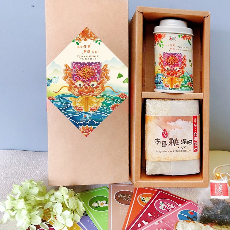 [Wuzang] Dragon Boat Festival Charity Tea and Rice Gift Box E1-Buckwheat Oolong + Taiwan Rice (1 Tea 1 Meter) [Midsummer Dream - Tea - Fresh Ingredients Multicolor