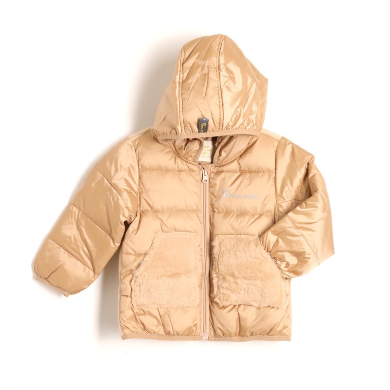 BIR Dinosaur Hooded Down Jacket (Apricot/Green) - เสื้อโค้ด - ขนของสัตว์ปีก หลากหลายสี