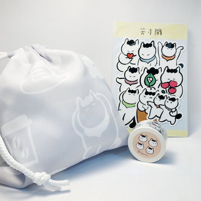 [Limited drawstring pockets, stickers, washi tape combination package] Cat Dandan's comfort circle series spot - สติกเกอร์ - วัสดุอื่นๆ 