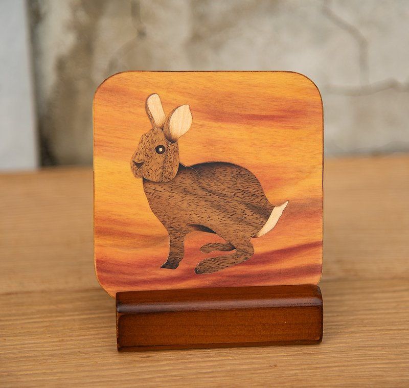 Inlaid Flower Coaster-Taiwan Forest Animal Series-Taiwan Hare - Items for Display - Wood Khaki