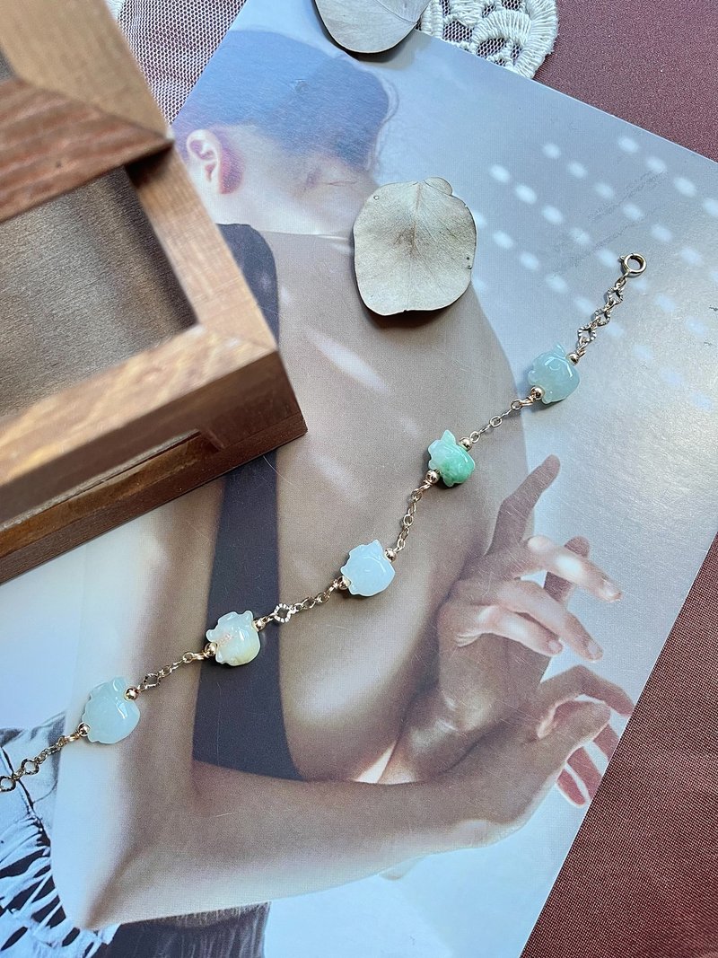 Multi-pick Pig Jadeite 14K Gold-plated Bracelet | Natural Burmese Jadeite - สร้อยข้อมือ - หยก หลากหลายสี