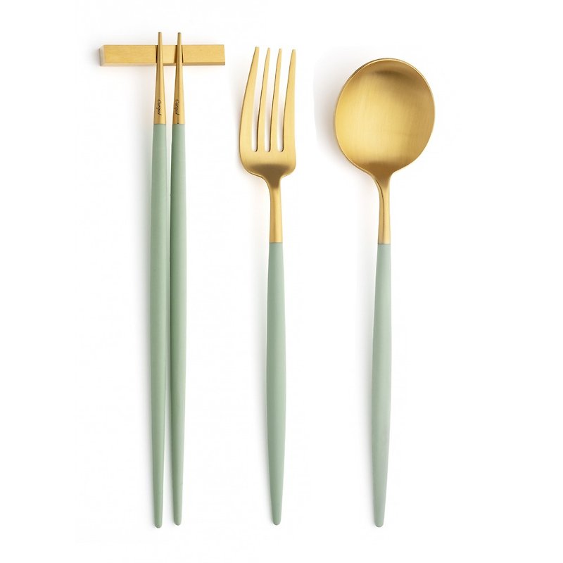GOA CELADON MATTE GOLD 3 PIECES SET (TABLE FORK/SPOON/CHOPSTICKS SET) - Cutlery & Flatware - Stainless Steel Green