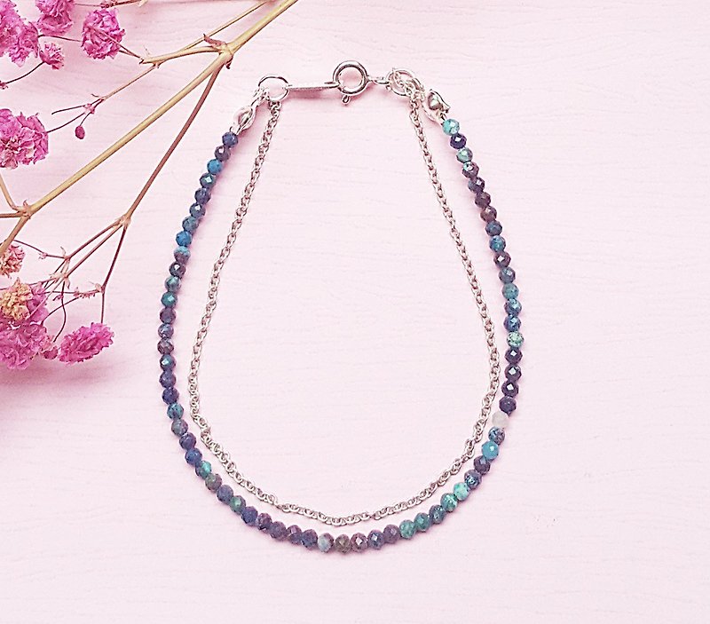 <December Birthstone - Turquoise Turoquoise> Turquoise 925 Sterling Silver Double Layer Bracelet - สร้อยข้อมือ - เงินแท้ สีเขียว