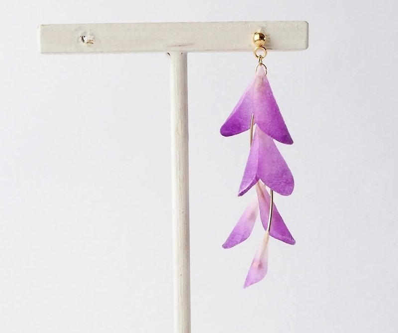 Mino Japanese paper wisteria (one ear) earrings / Clip-On - ต่างหู - กระดาษ สีม่วง