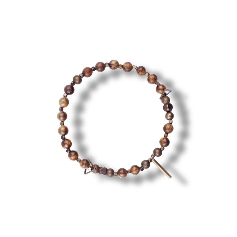 Op.14 Vintage natural stone bracelet, handmade from old African rosewood - สร้อยข้อมือ - ไม้ สีนำ้ตาล