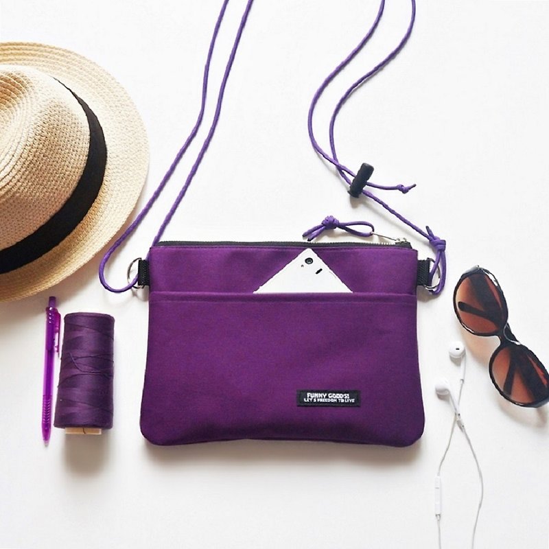 Violet linen sacoche bag mini shoulder bag - Messenger Bags & Sling Bags - Cotton & Hemp Purple