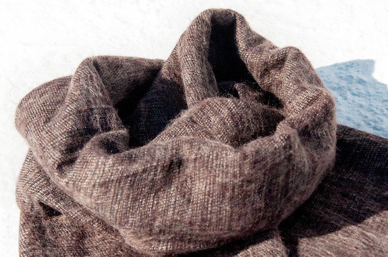 Pure wool shawl/knit scarf/knit shawl/covering/pure wool scarf/wool shawl-deep coffee - ผ้าพันคอถัก - ขนแกะ สีนำ้ตาล