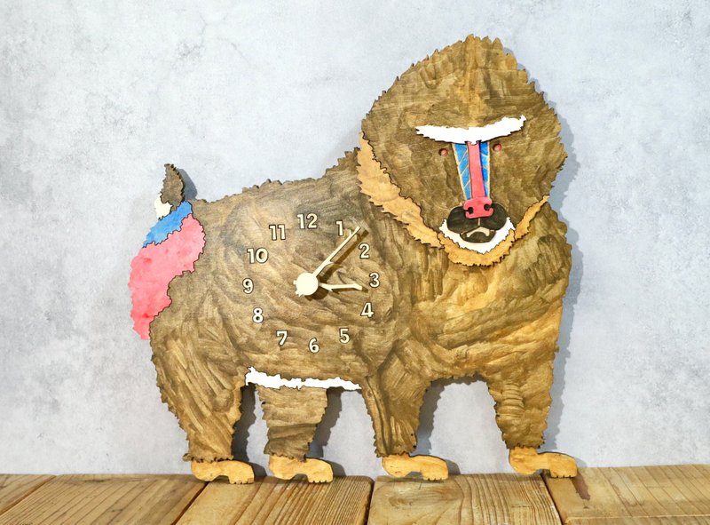 マンドリルと強くたくましく生きていける レギュラーサイズ 時計 木製 掛け時計 - 時鐘/鬧鐘 - 木頭 咖啡色