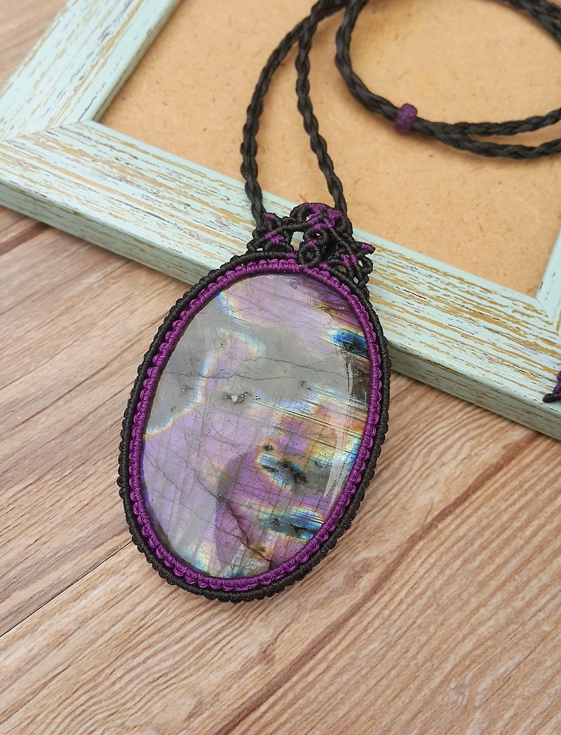 P130 Ethnic style South American wax thread woven purple labradorite amethyst chain long necklace (adjustable length) - สร้อยคอ - วัสดุอื่นๆ สีม่วง
