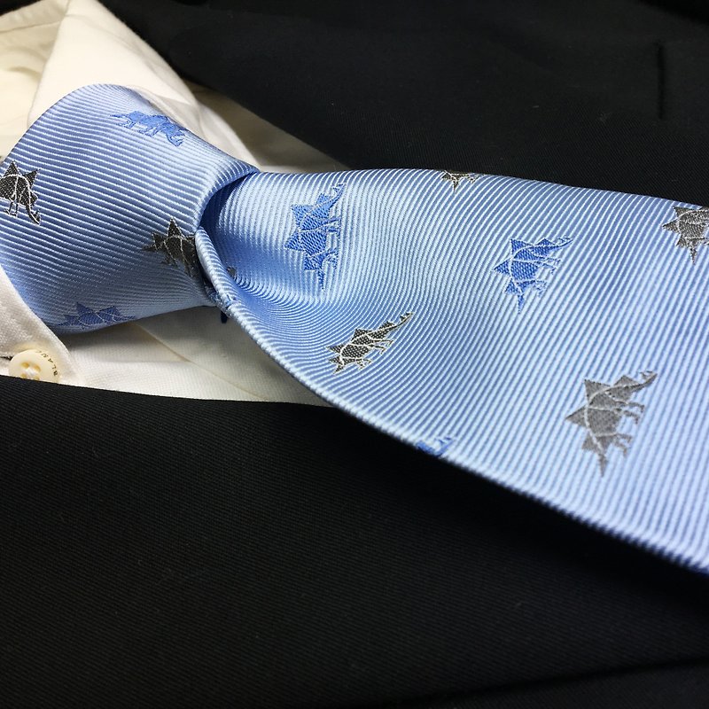 Stegosaurus pattern tie Baby blue necktie - ネクタイ・タイピン - シルク・絹 ブルー