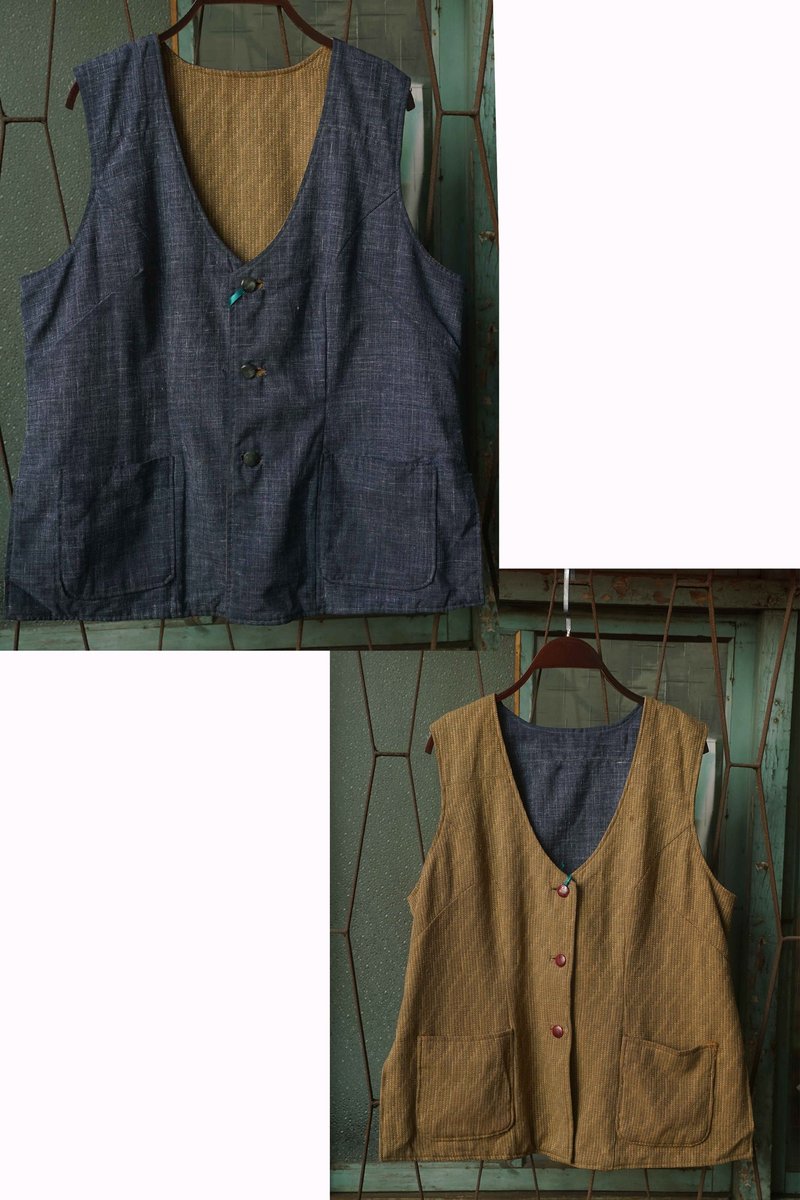 Vintage vest, vintage vest, double-sided vest, wool, Linen| Chunqing Department Store - Women's Vests - Wool Multicolor