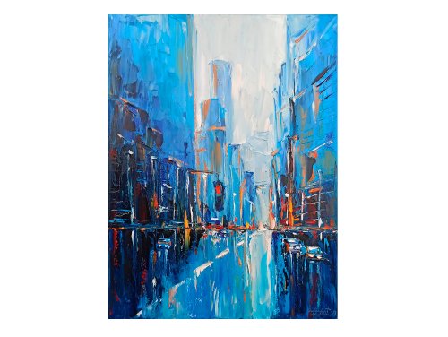 New York City Painting Rainy City Wall Art Evening Skyline Urban Original Art 紐約
