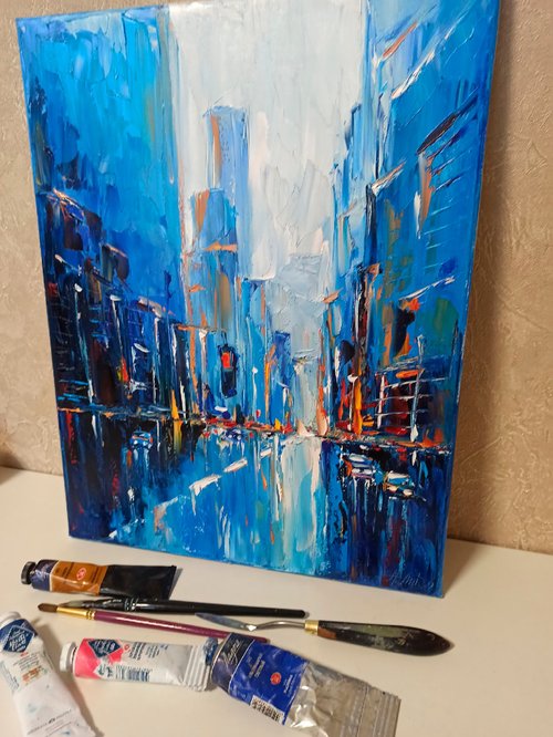 原画#3662　雨　ニューヨーク　アート　水彩画　ドローイング　インテリア　絵画 ニューヨーク雨のNYCオリジナル絵画ストリートシティガール傘
