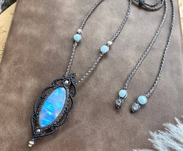 N348ワックススレッドウーブンムーンストーンアクアマリンオーブ