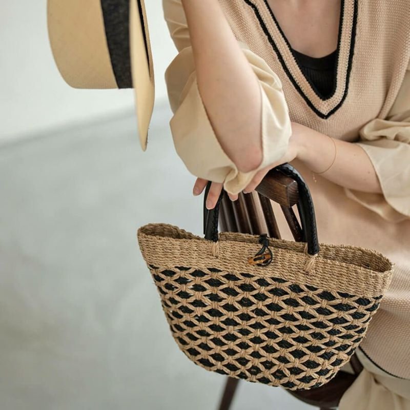 籐編包 Abaca 皮革把手 真皮 女士手提包 推薦 優雅 夏季 - 手提包/手提袋 - 棉．麻 多色