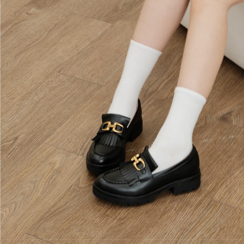 fashion loafers tassel womenshoes platform shoes - รองเท้าอ็อกฟอร์ดผู้หญิง - หนังแท้ สีดำ