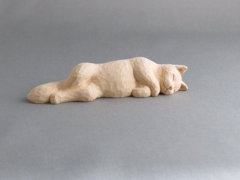お昼寝マリー　木彫り猫 - 玩偶/公仔 - 木頭 白色