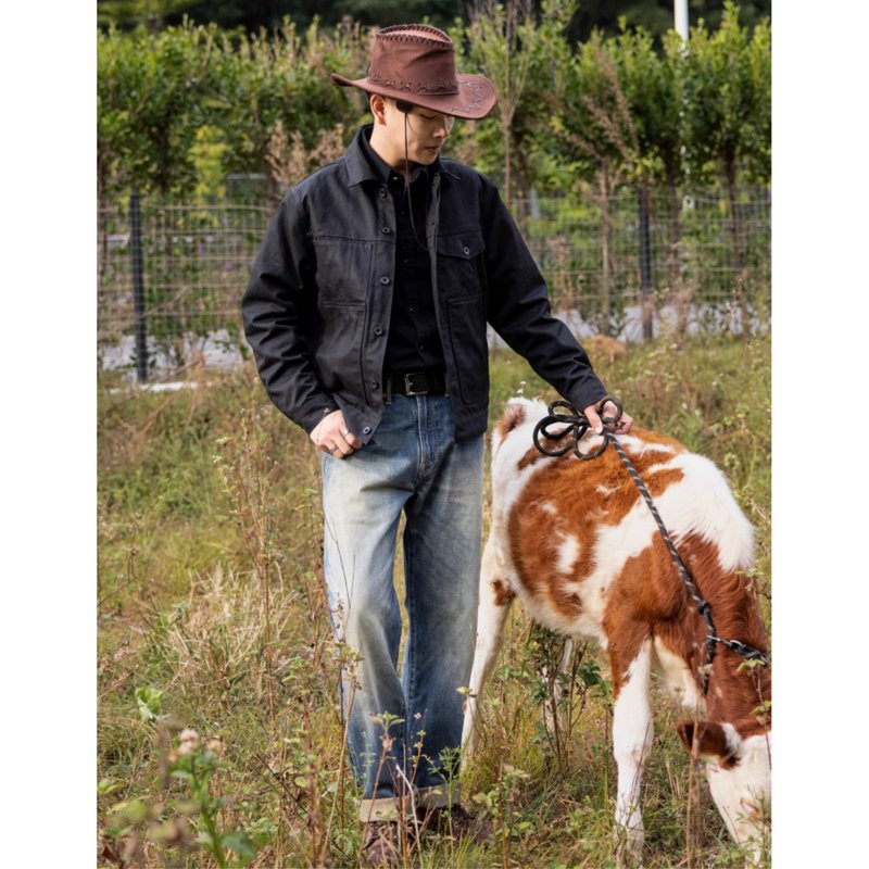 工裝油蠟布夾克 巡航艦外套 狩獵外套 黑色 防潑水Cruiser Jacket - 男夾克/外套 - 棉．麻 黑色