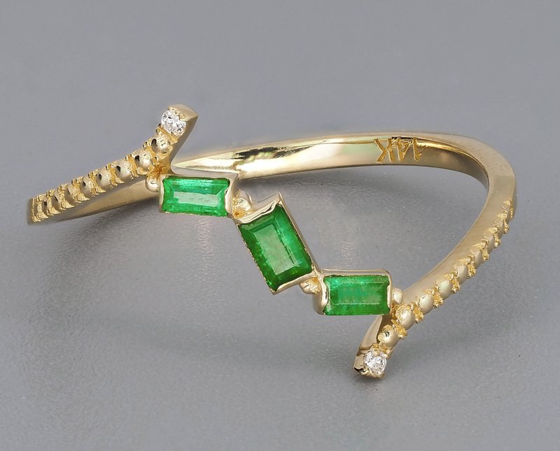 Natural emeralds and diamonds ring - 戒指 - 貴金屬 金色