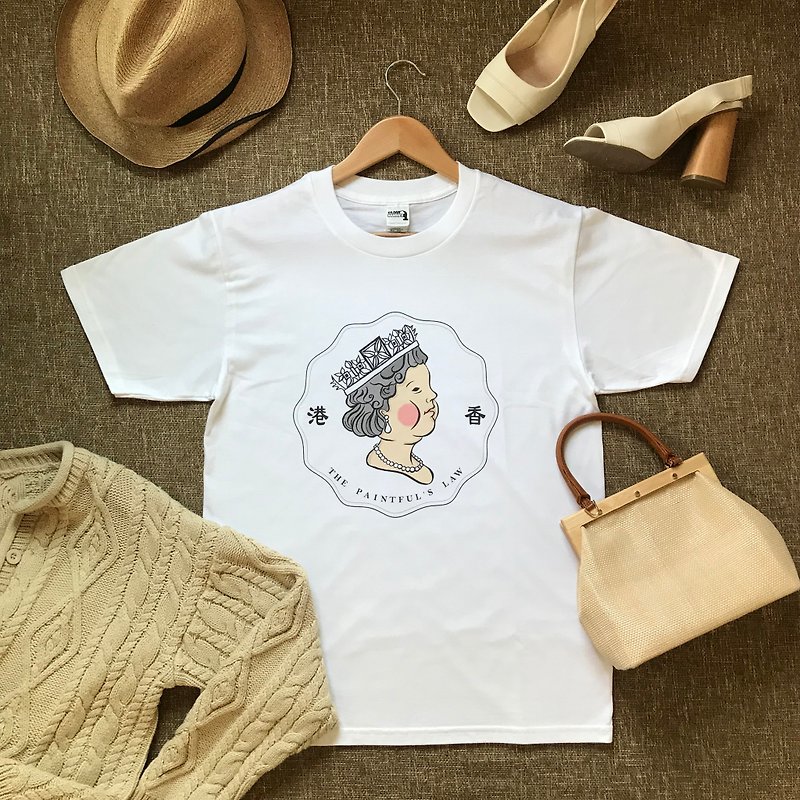 [Original design illustration] Queen of England Two Mosquito Coin T-shirt - Women's T-Shirts - Cotton & Hemp White