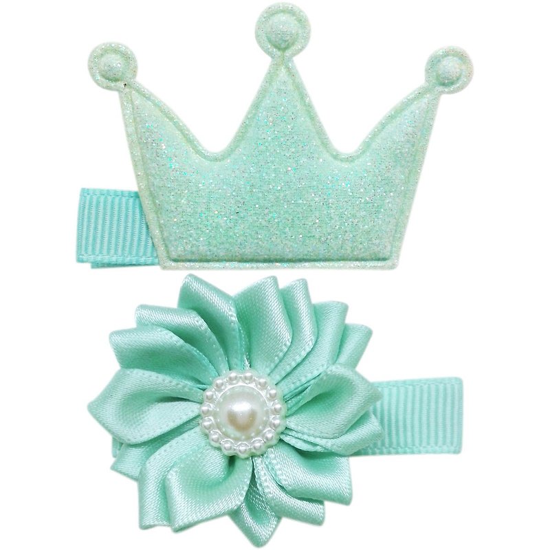 Cutie Bella crown and pearl daisy flower hairpin two into the group all-inclusive cloth handmade hair accessory Mint - เครื่องประดับผม - เส้นใยสังเคราะห์ สีเขียว