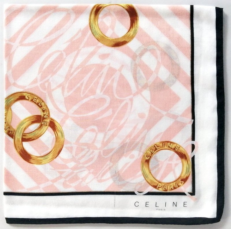 Celine Paris Vintage Scarf Jewelry Charms 22.5 x 22.5 inches - 絲巾 - 棉．麻 粉紅色