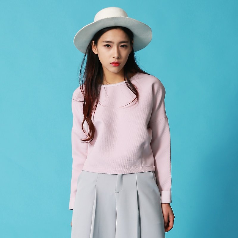 Annie Chen 2016 spring new literary retro short paragraph Slim was thin minimalist pink long-sleeved t-shirt women - Women's Tops - Other Materials Pink