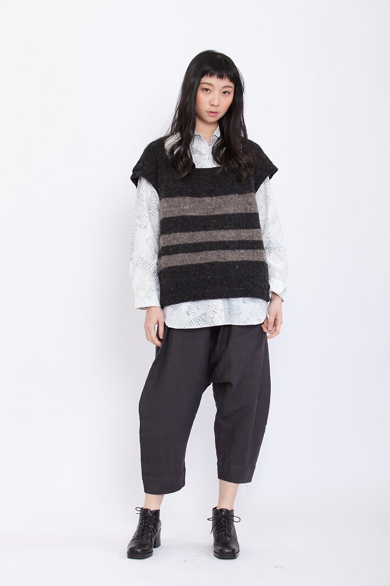 溫暖冬日羊毛針織背心 - 條紋 - 公平貿易 - 女裝 背心 - 羊毛 灰色