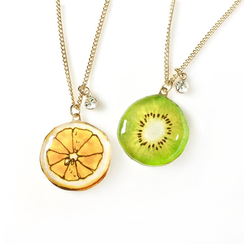Petit citrus necklace small citrus fruit necklace lemon kiwi - Necklaces - Plastic Yellow