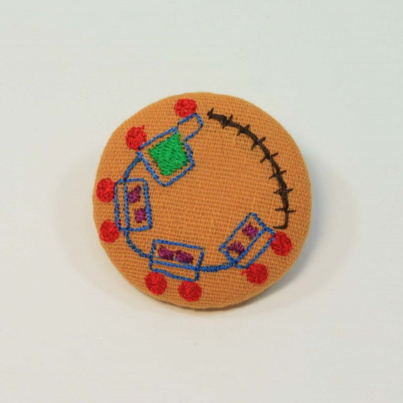 Embroidery 5cm middle pin 04-train - Brooches - Cotton & Hemp Orange