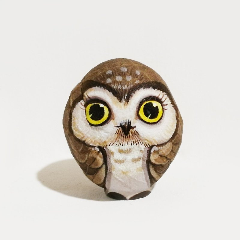 Owls stone painting original art. - 公仔模型 - 石頭 咖啡色