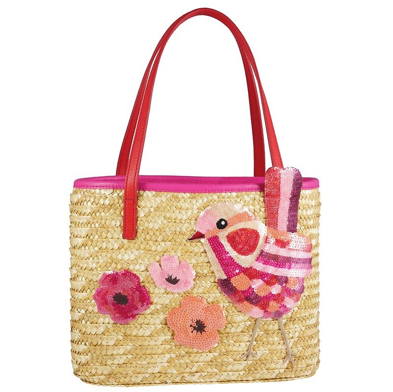 Finch Beaded Straw Bag - Handbags & Totes - Plants & Flowers Pink