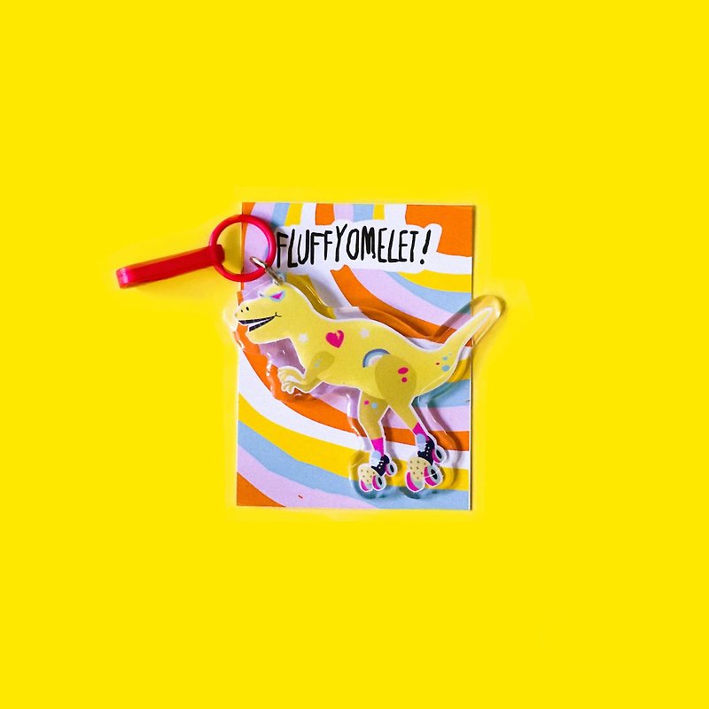 Fluffy Omelet - เข็มกลัด พวงกุญแจ โฟนกริป ลาย T rex - พวงกุญแจ - อะคริลิค สีเหลือง