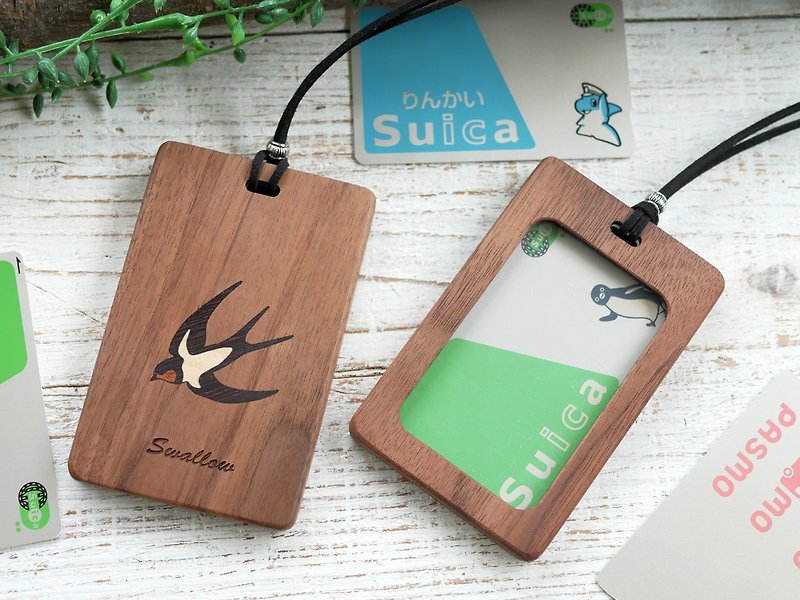 Wooden pass case with window [swallow] walnut - ID & Badge Holders - Wood Brown