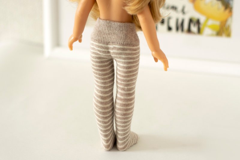 Striped tights for dolls Paola Reina, Siblies, Little Darling, 娃娃紧身衣, 娃娃衣服 娃娃配件 - 公仔模型 - 棉．麻 灰色
