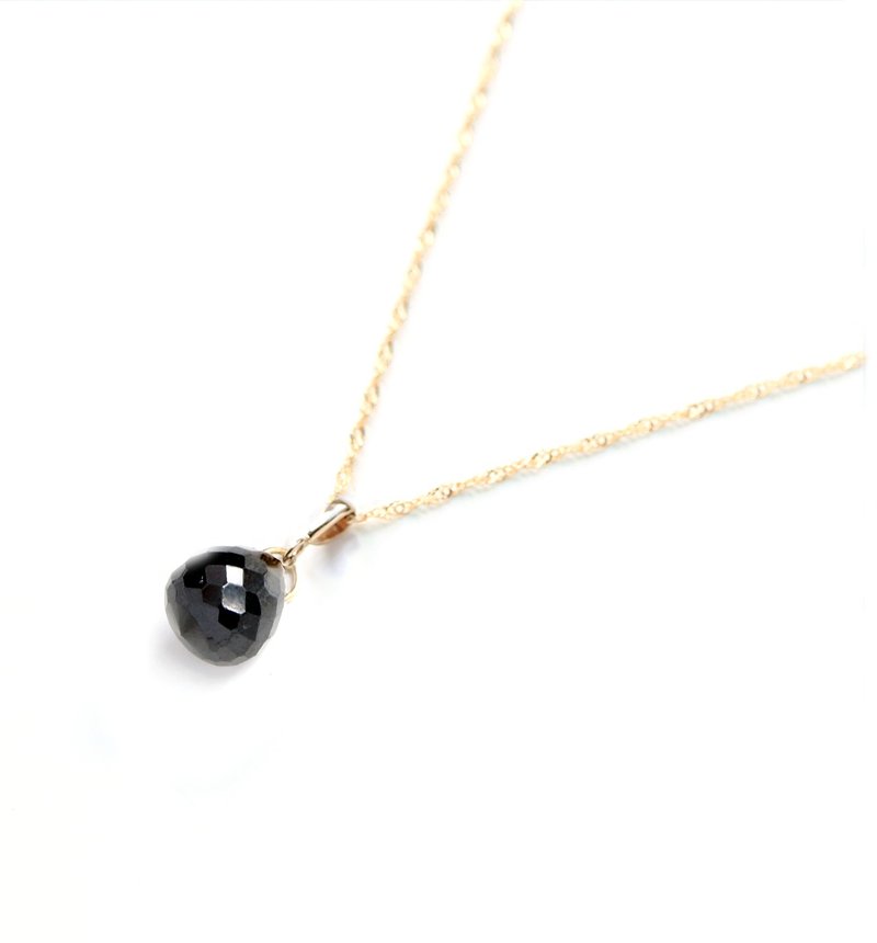 August Birthstone K10 Jet Black Spinel (Onion Cut) Necklace Charm ~BOURGEON~ (You can purchase a chain set) - สร้อยคอ - เครื่องเพชรพลอย สีดำ