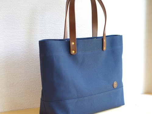 帆布トートバッグ　ネイビー&栃木レザー（JEANS カラシ）丸手ハンドル 楽天市場】日本製 帆布 トートバッグ 防水 メンズ A4 帆布