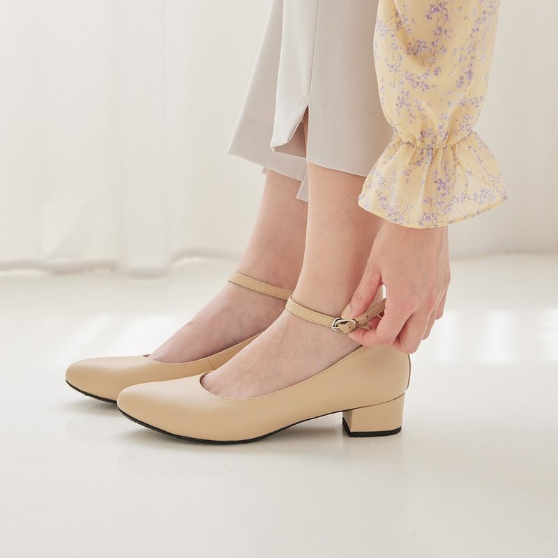 Mary Jane Shoes Carol Sleepwalking Pointed Toe Low Heels - Orange Blossom - รองเท้าส้นสูง - หนังแท้ สีส้ม