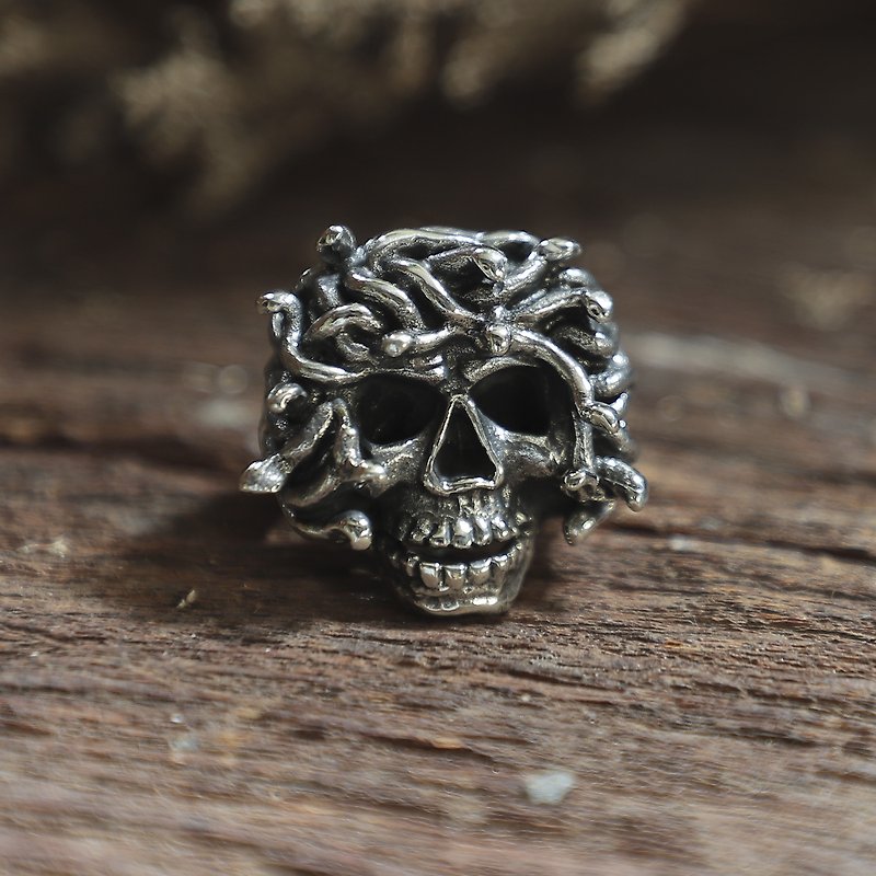 skull Medusa Snake Hair ring gorgon man sterling silver 925 biker gothic viking - General Rings - Other Metals Silver