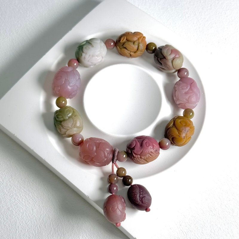 Yanyuan Agate Fox Egg Bracelet (Matte) - สร้อยข้อมือ - หยก หลากหลายสี