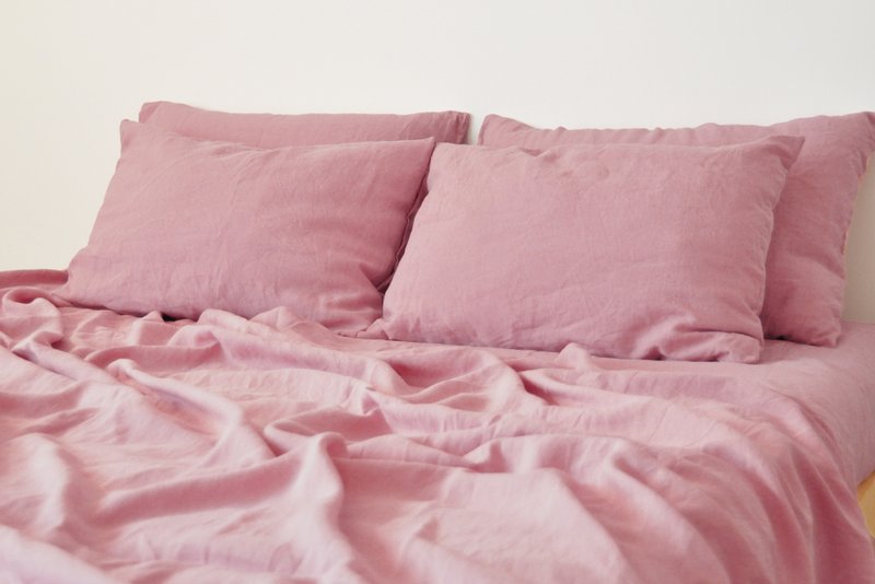 Rose pink linen flat sheet / Linen bedsheet / Softened stonewashed linen sheet - เครื่องนอน - ลินิน สึชมพู