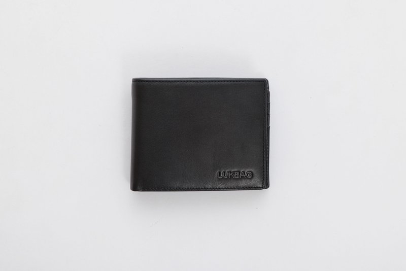 Lukbag Studio真皮短夾|平紋皮兩折短夾|經典黑【快速出貨】 - 錢包/皮夾/長短夾 - 真皮 黑色